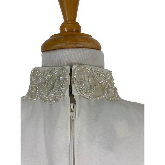 Patra Petites 8P Ivory Dress Beaded Gown Wedding Bride MoB Evening Event Sheer - Picture 7 of 11